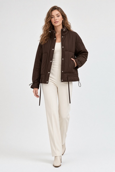 lovmi Women's Snap Fastener Premium Ray Stitched Quilted Coat