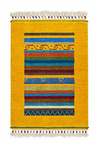 Handmade El Dokuma Sarı Renk Yün Tribal Halı