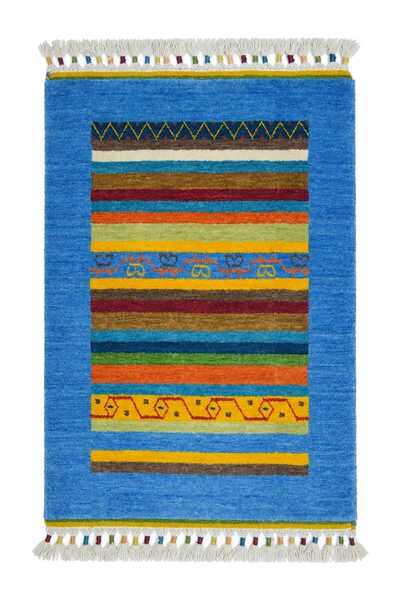 Handmade El Dokuma Mavi Renk Yün Tribal Halı