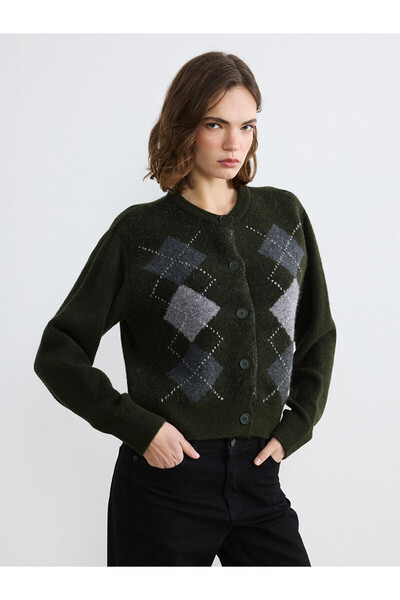 LC Waikiki Lcw Vision Green Knitwear Diamond Patterned Women's Cardigan with ...