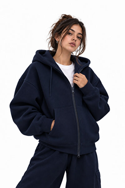 HAI COLLECTİON Kız Çocuk Sweatshirt 3 İplik Fermuarlı Kapüşonlu Oversize Hoodie