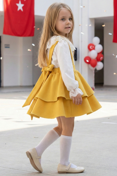 Parla Kids Kız Çocuk Helen Sarı Askılı Bağlama Jile 29 Ekim Elbise Ekru Dante...