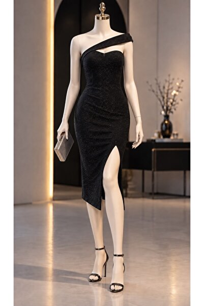 Modafeminen Simli Elbise 582440 Siyah
