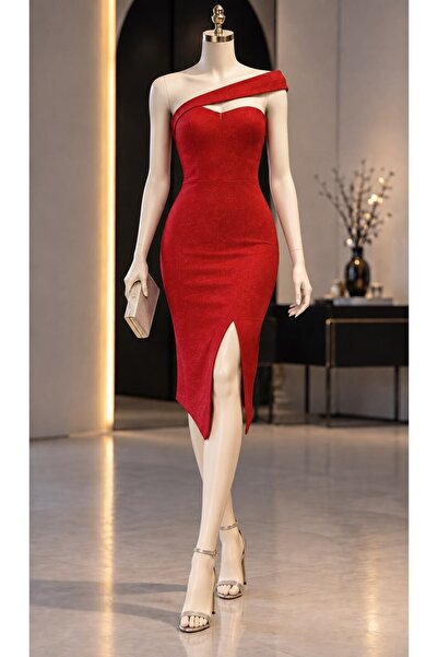 Modafeminen Simli Elbise 582440 Kirmizi