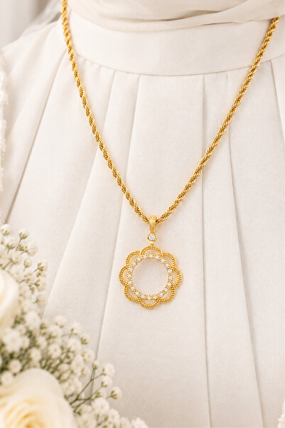 TwinsCollection Çeyrekli Altın Uyumlu Çelik Kolye - Kararma Yapmaz - Altın Ta...