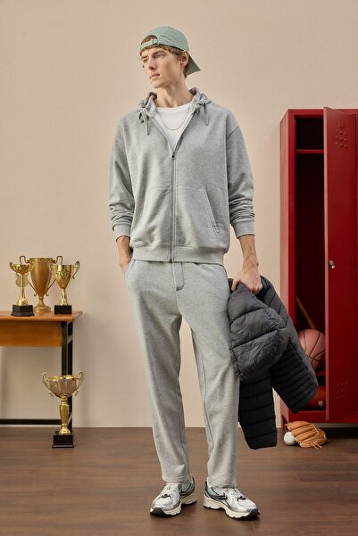 DeFacto Regular Fit Basic Plain Drawstring Waist Straight-Leg Pocketed Sweatp...