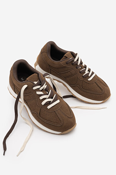 Marjin Women's Suede Detailed Multi-Part Lace-Up Casual Sneaker Sports Shoes ...