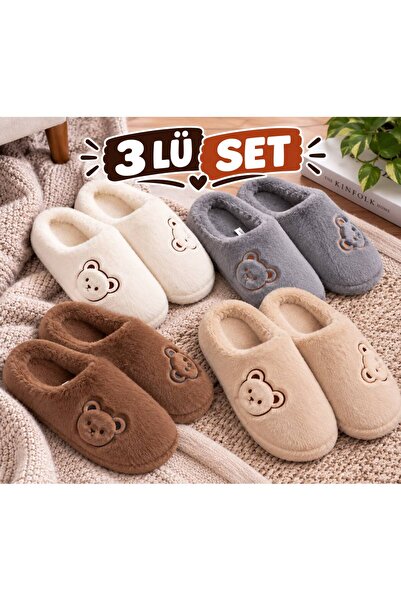 topukludünyası Topuklu Dünyası 3’lü Karma Set Kışlık Peluş Ev ve Misafir Terl...