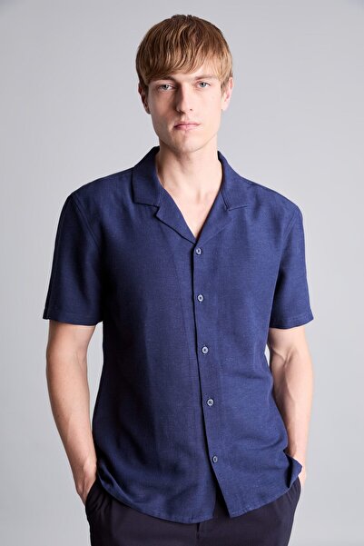 DeFacto Modern Fit Polo Collar Linen Blend Short Sleeve Shirt H7840Ax26Sm