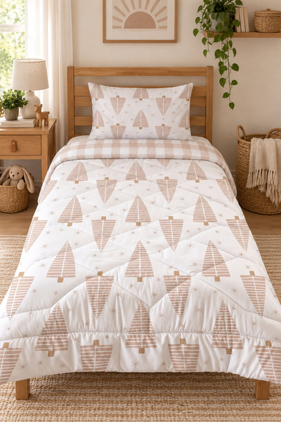 Evmila Minimal Ağaçlar Desenli Çift Taraflı 160x220 cm Uyku Seti, Çarşafsız T...