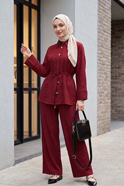 Modamorfo Cotton Crinkle Suit with Tunnel Lacing and Elastic Waistband Trouse...