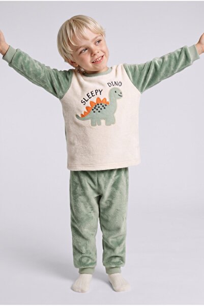 DeFacto Dinozor Baskılı Pelüş 2'li Pijama Takımı Erkek Bebek I2368A526CW