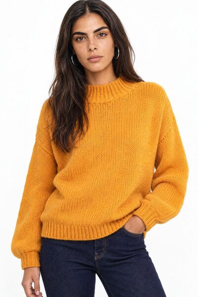 Hiccup Mixray Relaxed Fit Round Neck Thick Knit Sweater