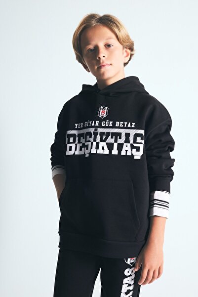 DeFacto Beşiktaş Kapüşonlu Kanguru Cepli Baskılı Sweatshirt Erkek Çocuk I6541...