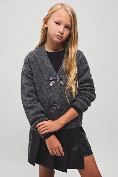 DeFacto Bow Detailed V-Neck Knitwear Basic Cardigan Girls I4373A826Au