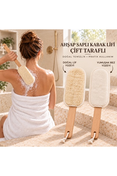 Yelken Baharat Çift Taraflı Ahşap Saplı Doğal Kabak Lifi – Batık, Selülit & S...