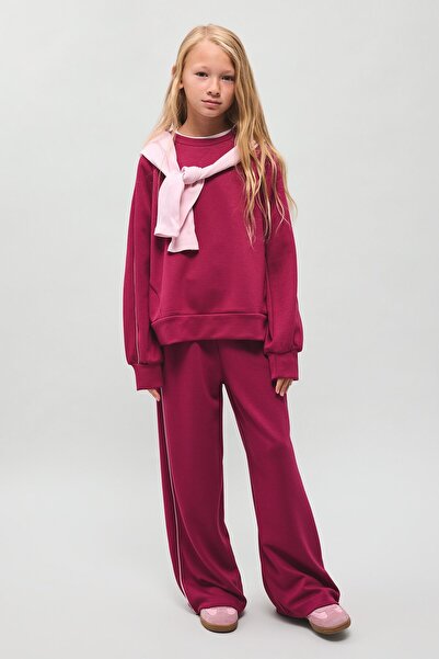 DeFacto Crew Neck Printed Sweatshirt Top Wide Leg Sweatpants 2-Piece Set Girl...