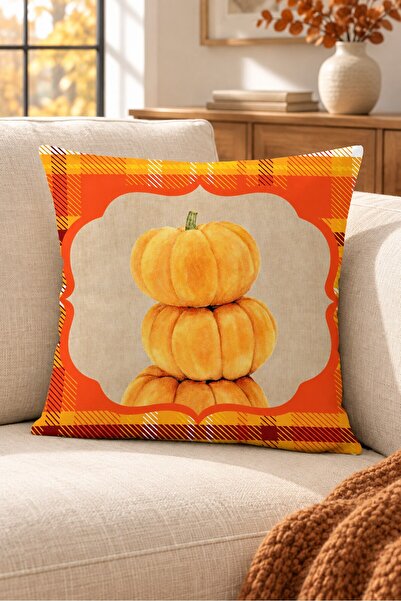 Evmila Autumn Themed 43X43 Velvet Cushion Cover