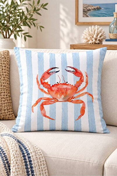 Evmila Orange Crab Patterned Striped Double-Sided Printed Suede Decorative Th...