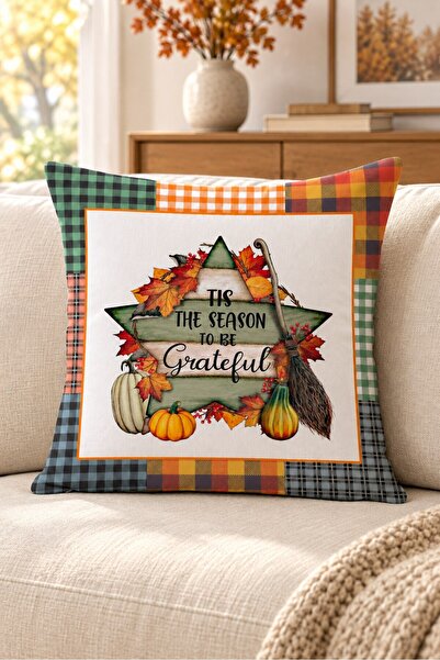 Evmila Autumn Themed 43X43 Velvet Cushion Cover
