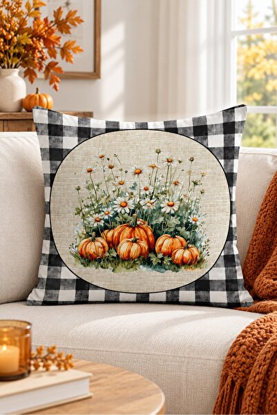 Evmila Double-Sided Printed Velvet Texture Autumn and Pumpkin Pattern Throw P...