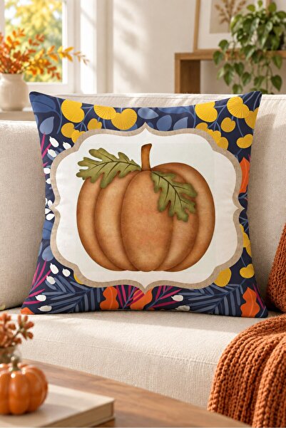 Evmila Autumn Themed 43X43 Velvet Cushion Cover