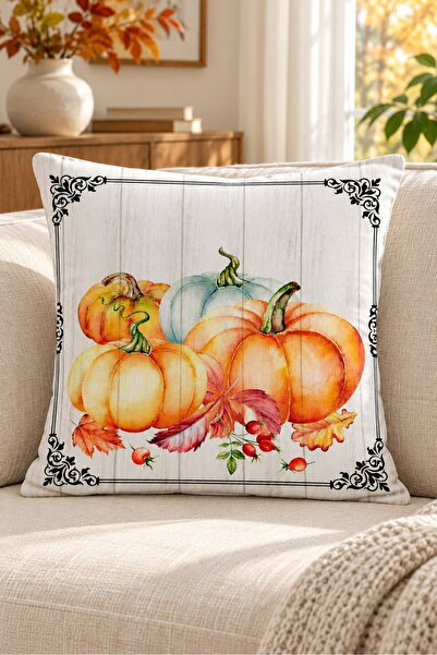 Evmila Autumn Themed 43X43 Velvet Cushion Cover