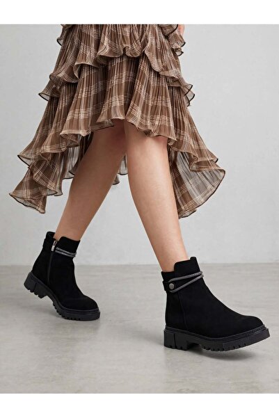 Tomato Bags Women's ankle boots with rhinestone button detail and zipper closure