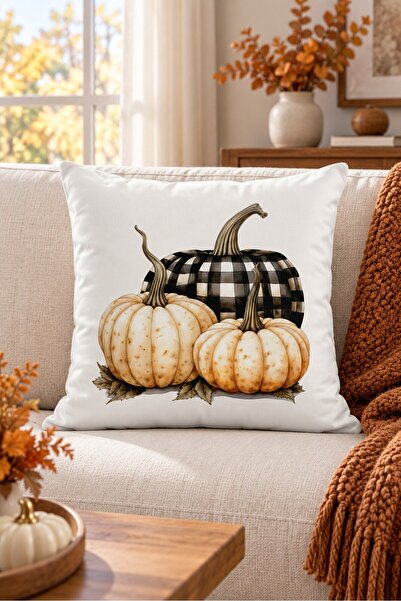 Evmila Double-Sided Printed Velvet Texture Autumn and Pumpkin Pattern Throw P...