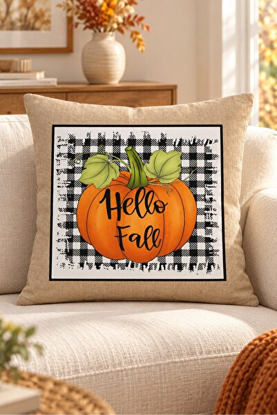 Evmila Autumn Themed 43X43 Velvet Cushion Cover