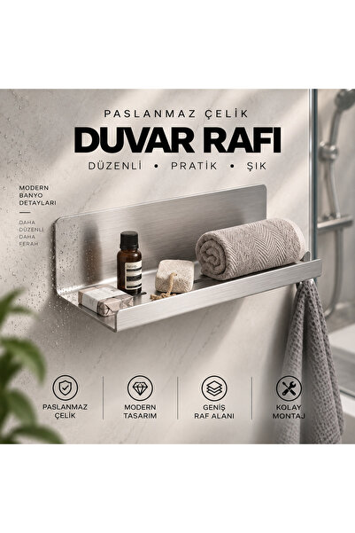 LİDERSAN Banyo Rafı ,Modern Duş Rafı (40 x 12 x8 ) Ömür Boyu Paslanmaz Çelik 304