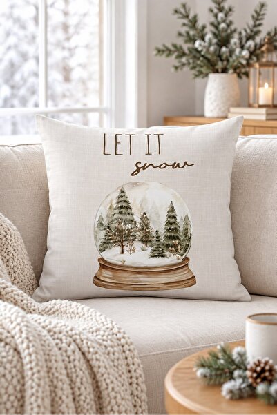 Evmila Let It Snow Snow Globe Patterned Cushion Cover - Cream Velvet Double S...