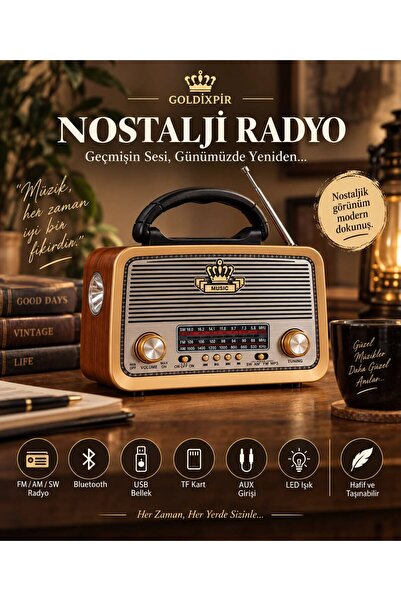 goldixpir 301 Eskitme Nostalji Tasarımlı Bluetoothlu Nostalji Radyo Fm-sd Kar...