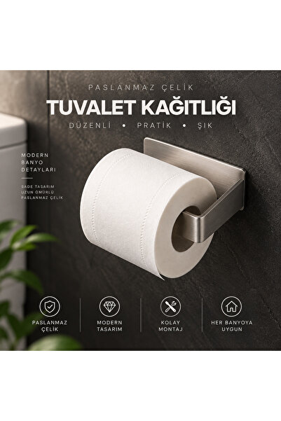 WC Kağıt Tuvalet Kağıtlığı Tuvalet Kağıdı Askısı Yapışkanlı Paslanmaz Çelik