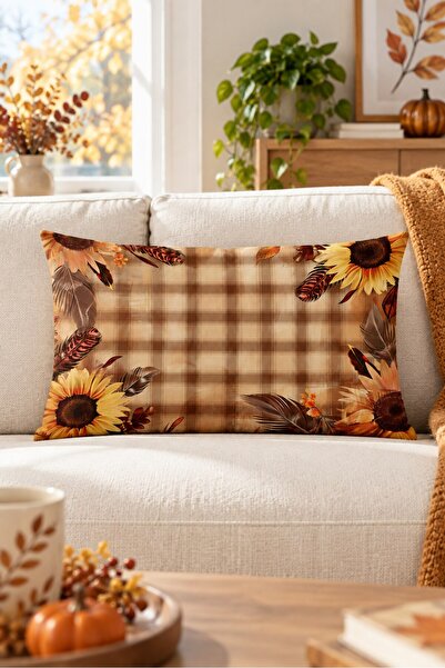 Evmila Autumn Patterned Velvet Throw Pillow Cover 35X55 cm - Decorative Pillo...