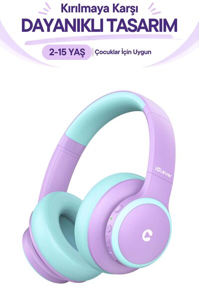 iClever BTH26 Gürültü Engelleme Özellikli Mor Yeşil Unisex Çocuk Kulak Üstü B...