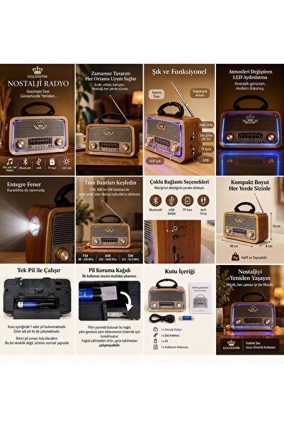 goldixpir 301 Eskitme Nostalji Tasarımlı Bluetoothlu Nostalji Radyo Fm-sd Kart-aux