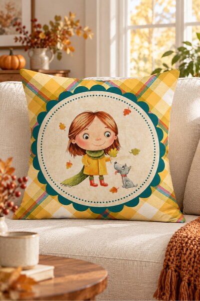 Evmila Autumn Themed 43X43 Velvet Cushion Cover