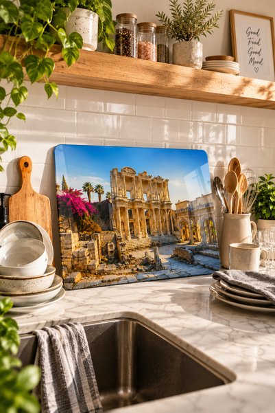Generic Brand Glass Cutting Board with Izmir Ephesus Ancient City Theme - Glass Cutting Board |   30cm X 40cm