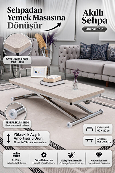SEHPAM AKILLI Akıllı Sehpa Home Üst Tabla Mdf Lizbon Alt Mekanizma Krom Kaplama
