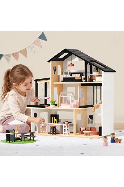 indiggo BabyBoutique Ξύλινο Κουκλόσπιτο MDF με Μεγάλη Βεράντα