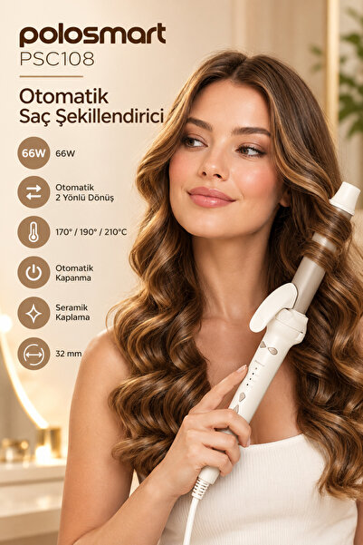 Polosmart PSC108 Döner Başlıklı Otomatik Saç Maşası - 66W Pratik Saç Şekillen...