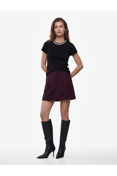 Koton Crew Neck Short Sleeve Stone Detailed Knit Sweater