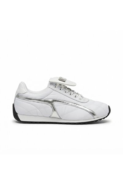 Zerenyus Dissa White Lace-Up Women's Sneakers with Parachute Detail