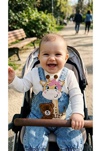 Lovia Baby Kız Bebek Zürafalı Salopet Tulum Uzun Kol Penye 6-18 Ay Sevimli Ha...