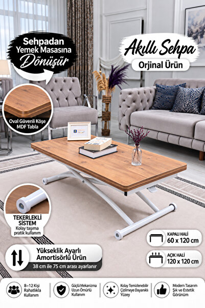 SEHPAM AKILLI Akıllı Sehpa Juppo Üst Tabla Efesçam Oval Köşe Alt Ayak Beyaz D...