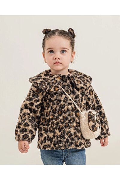blumi kids Çantalı Leopar Desenli Kız Çocuk Parka