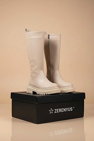 Zerenyus حذاء Cesa Premium طويل للشتاء بسحّابات لون نيود