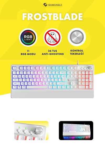 gameagle Frost Blade RGB Silent Sessiz Bilek Destekli Multimedya Tuşlu 26 Ant...