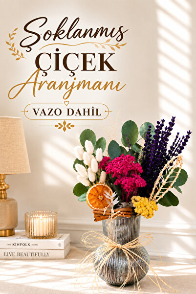 NC DESIGN CONCEPT Premium Şoklanmış Kuru Çiçek Aranjmanı Vazo Dahil | Ev Deko...